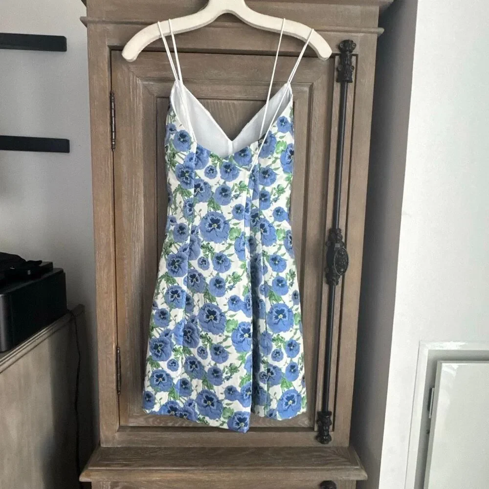 Alice and Olivia Sun Dress Tayla Perfect Pansy Blue Mini Dress size 10 NWT